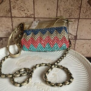Big Buddha Crossbody Bag NWT Blue Gold orange teal